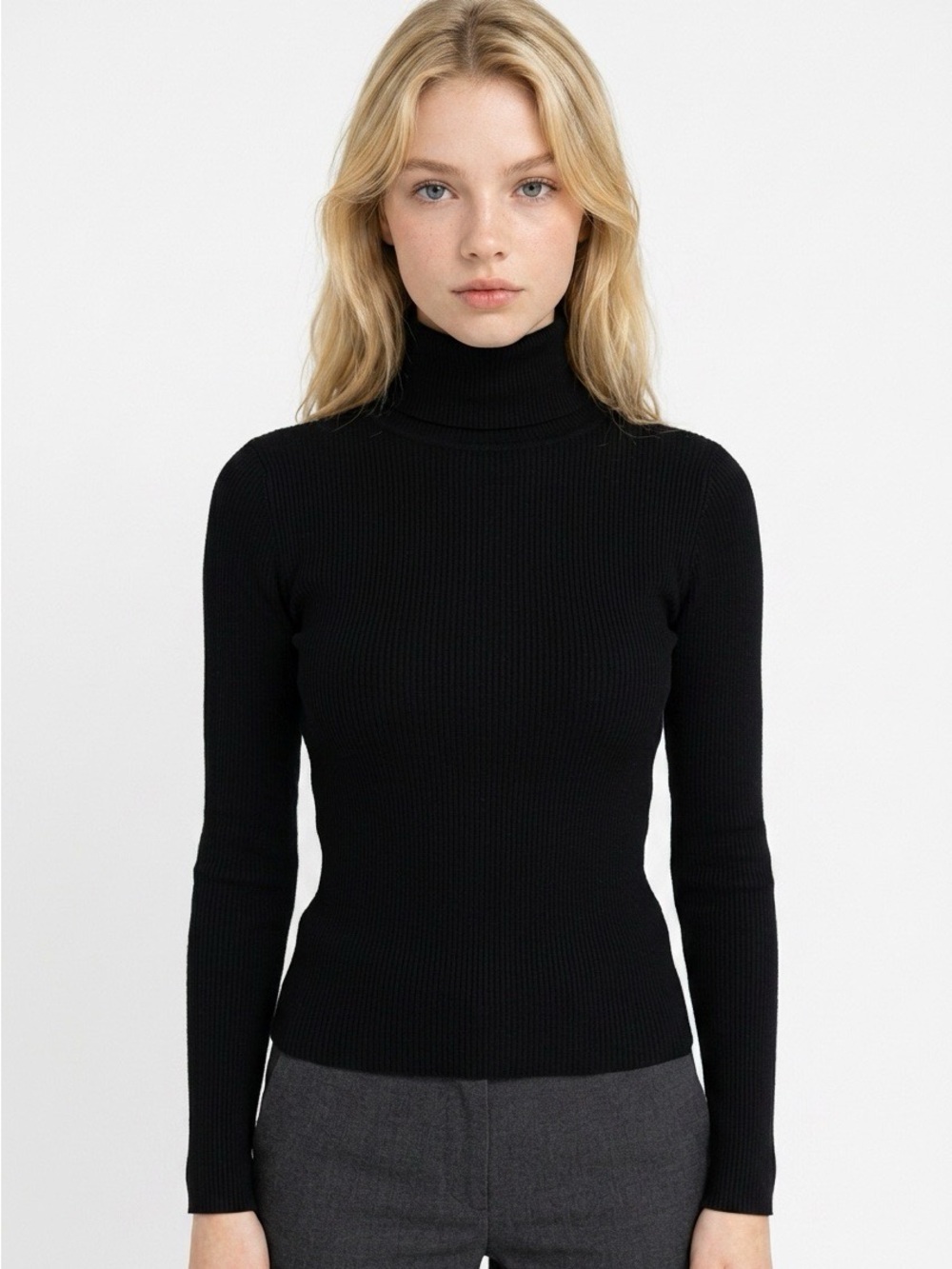 2258 - SHEIN Black Ribbed Turtleneck Sweater